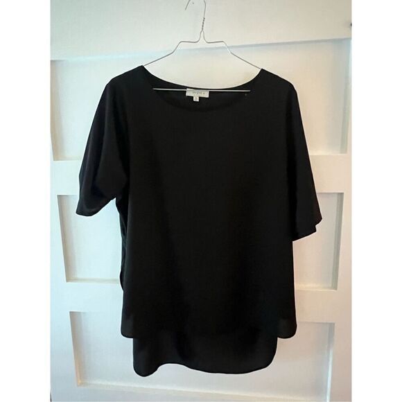 Umgee Black Short Sleeve High Low Blouse - Picture 1 of 5